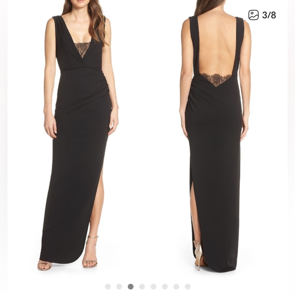 NEW Katie May Saving Face Gown, Backless Lace-Trim Dress